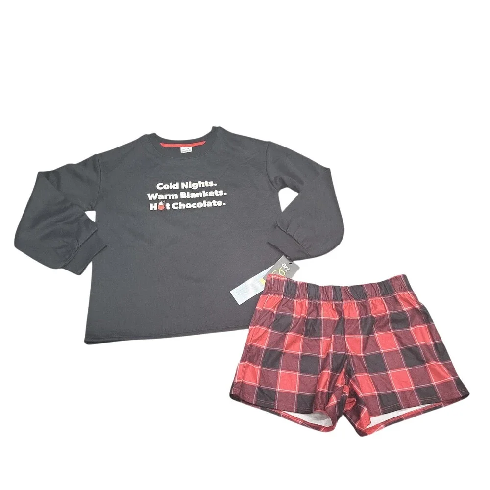 Girls Graphic Sweatshirt and Shorts Pajama Set - art class Black Size X-Large 14